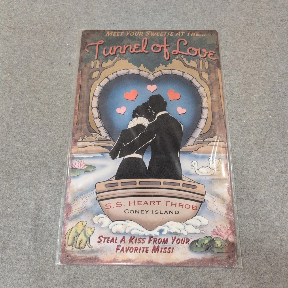 Coney Island Tunnel of Love Metal Tin Sign S.S. Heart‎ Throb Vintage Style Art